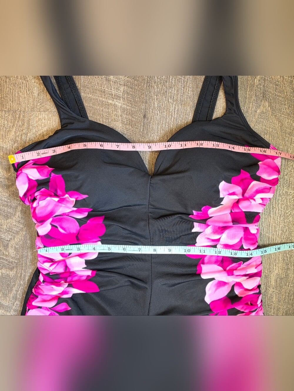 Vintg Miraclesuit One-Piece Ruched Swimsuit Womens XL Black Pink Florals Flatter - Picture 6 of 10